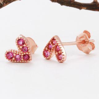 925 Sterling Silver Rhinestone Heart Earring Rose Gold - One Size