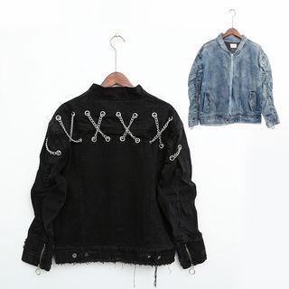 Distressed Paneled Buttoned Denim Jacket
