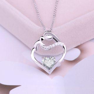925 Sterling Silver Rhinestone Heart Pendant Necklace Pendant - White - One Size
