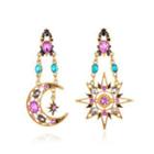 Asymmetrical Rhinestone Star & Moon Drop Earring 01-2806 - 1 Pair - Gold - One Size