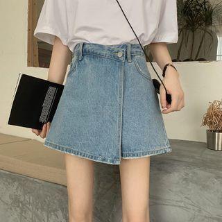 High Waist Irregular Denim Skort