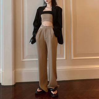 Color Block Cropped Bandeau / High-waist Cutout Wide-leg Pants
