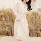 Star Print Long-sleeve A-line Chiffon Dress