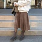 Band-waist Wool Blend Midi Pleat Skirt