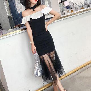 Set: Sleeveless Top + Sheer Panel A-line Midi Skirt