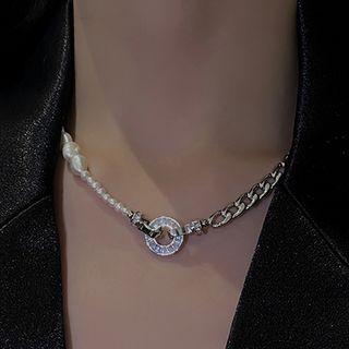 Hoop Freshwater Pearl Alloy Choker White Faux Pearl - Silver - One Size