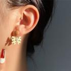 Bow Drop Earring 1 Pair - Khaki & White - One Size