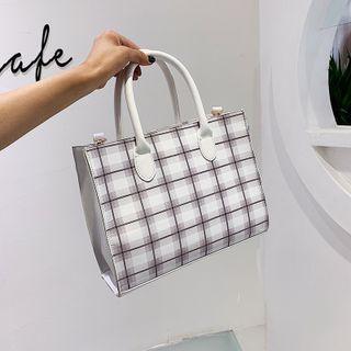 Faux Pearl Plaid Hand Bag