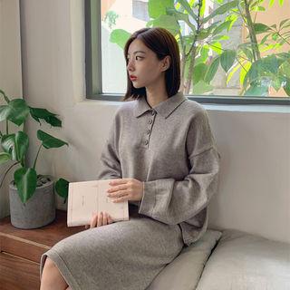 Knit Set: Polo Shirt + H-line Skirt