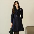 Wide-lapel Belted A-line Coat