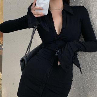 V-neck Sheath Dress Black - One Size