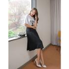 Plus Size Distressed Printed Elbow-sleeve T-shirt