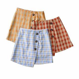 Plaid Button-up A-line Mini Skirt