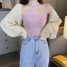 Plain Cardigan / Halter Off-shoulder Top