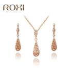 Set: Perforated Alloy Drop Pendant Necklace + Drop Earring Rose Gold - One Size
