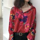 Floral Print Satin Long Shirt