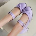 Bow Accent Double Strap Chunky Heel Pumps