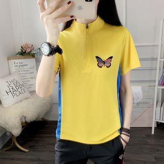 Short-sleeve Mock-neck Half-zip Sports T-shirt