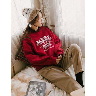 Drop-shoulder Letter Sweatshirt Red - One Size