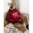 Drop-shoulder Letter Sweatshirt Red - One Size