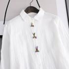 Embroidered Bow-accent Shirt White - One Size