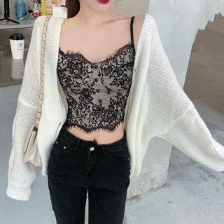 Set: Sleeveless Lace Top + Cardigan