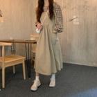 Plaid Blouse / Midi Jumper Dress / Set