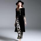 Set: Embellished Midi Dress + Floral Wide-leg Pants