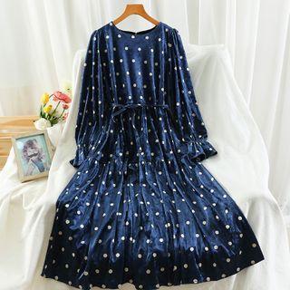 Velvet Dotted Bell-sleeve Maxi Dress