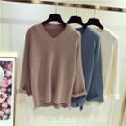 Bell Sleeve V-neck Loose Sweater