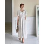 V-neck Pleated Maxi Linen Dress