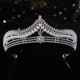 Faux Pearl Wedding Tiara Silver - One Size