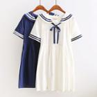 Sailor-collar Contrast-stripe Dress
