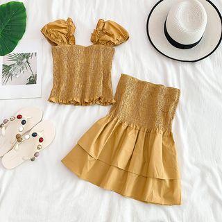 Set: Shirred Tank Top + High Waist Tiered Skirt