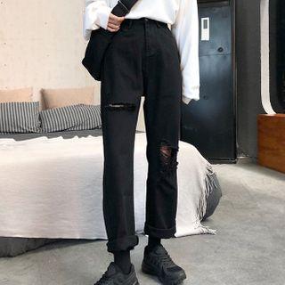 Distressed High-waist Baggy Jeans