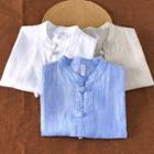 Elbow-sleeve Frog-button Linen Shirt
