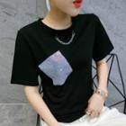 Short-sleeve Rhinestone Pocket T-shirt