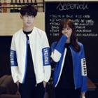 Couple Matching Colour Block Letter Baseball Jacket
