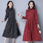 Floral Print Long-sleeve Stand-collar Dress