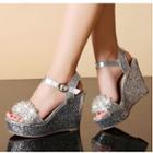 Embellished Platform Wedge Metallic Sandals