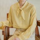 Checked Tie-neck Blouse Checked - Yellow - One Size