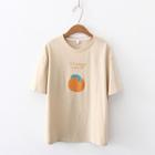 Orange Print Elbow-sleeve T-shirt
