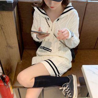 Contrast Trim Long-sleeve Mini Cable-knit Dress