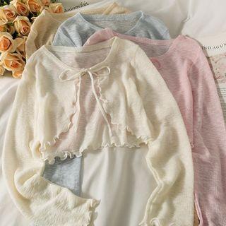 Tie-neckline Ruffle-edge Sheer Knit Cape Top In 6 Colors