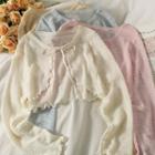 Tie-neckline Ruffle-edge Sheer Knit Cape Top In 6 Colors