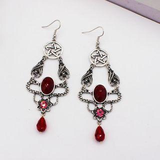 Snake Drop Earring 1 Pair - Snake Drop Earring - Silver & Red - One Size