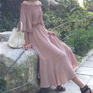 Off-shoulder 3/4 Sleeve Midi Chiffon Dress