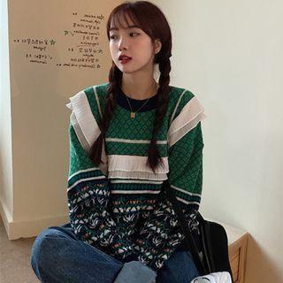 Frill Trim Patterned Sweater