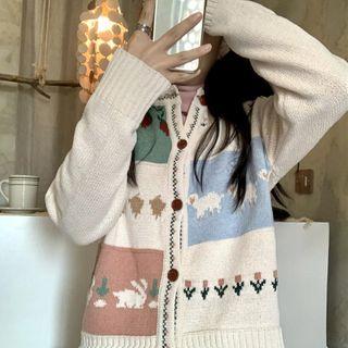 Color Block Print Cardigan Almond - One Size