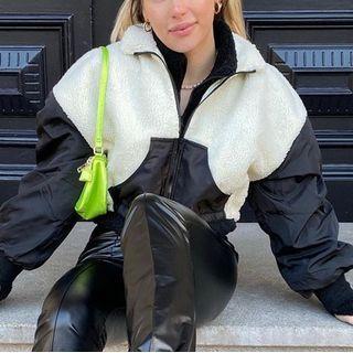 Two Tone Fluffy Zip Jacket